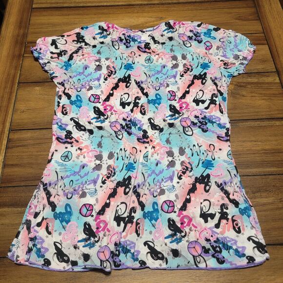 Koi by Kathy Peterson Scrub Blouse Abstract Love & Peace - Size Small - Picture 4 of 6